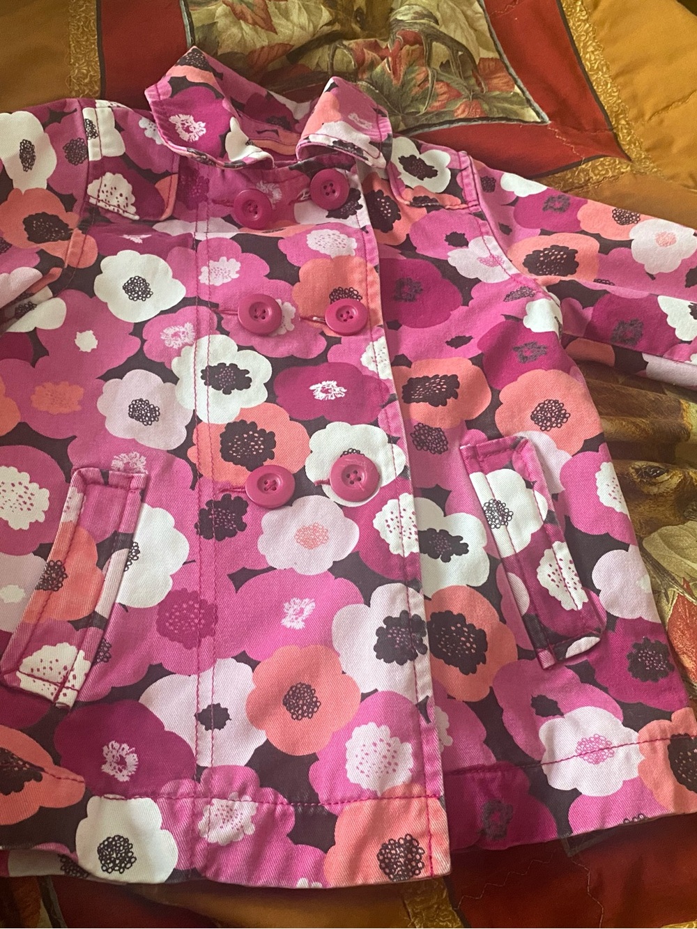 Old Navy Pink Floral Double-Breasted Peacoat
